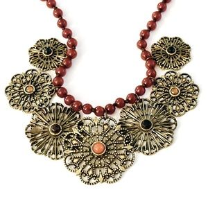 Carnelian Necklace with Tarnished Brass and Polished Stones